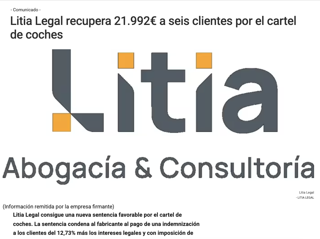 Publicación en EuropaPress Litia Legal
